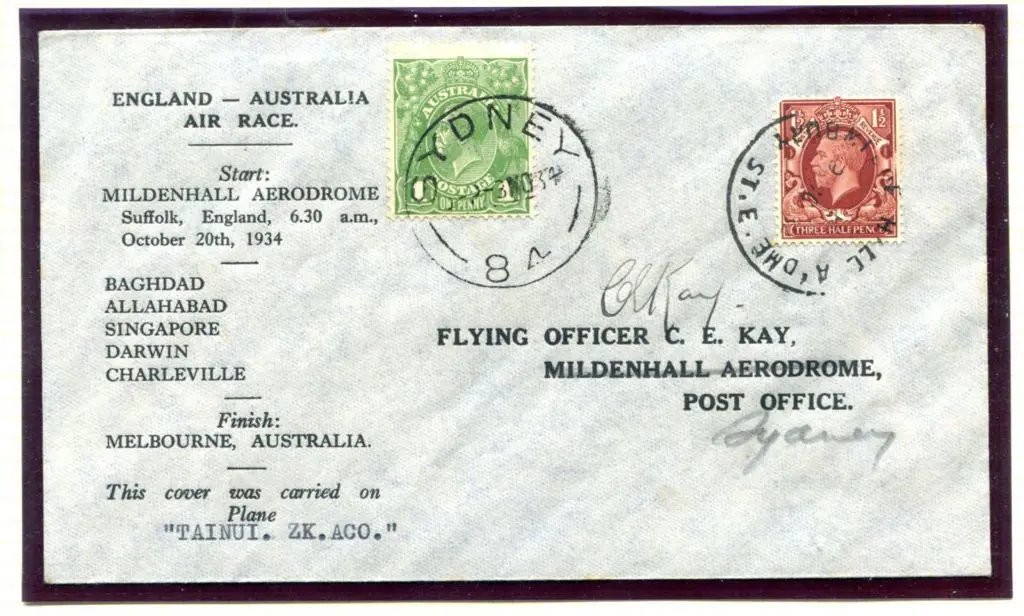 1934 (20th Oct) MacRobertson Air Race - CE Kay ... Image 1++