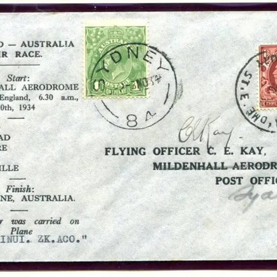 1934 (20th Oct) MacRobertson Air Race - CE Kay ...