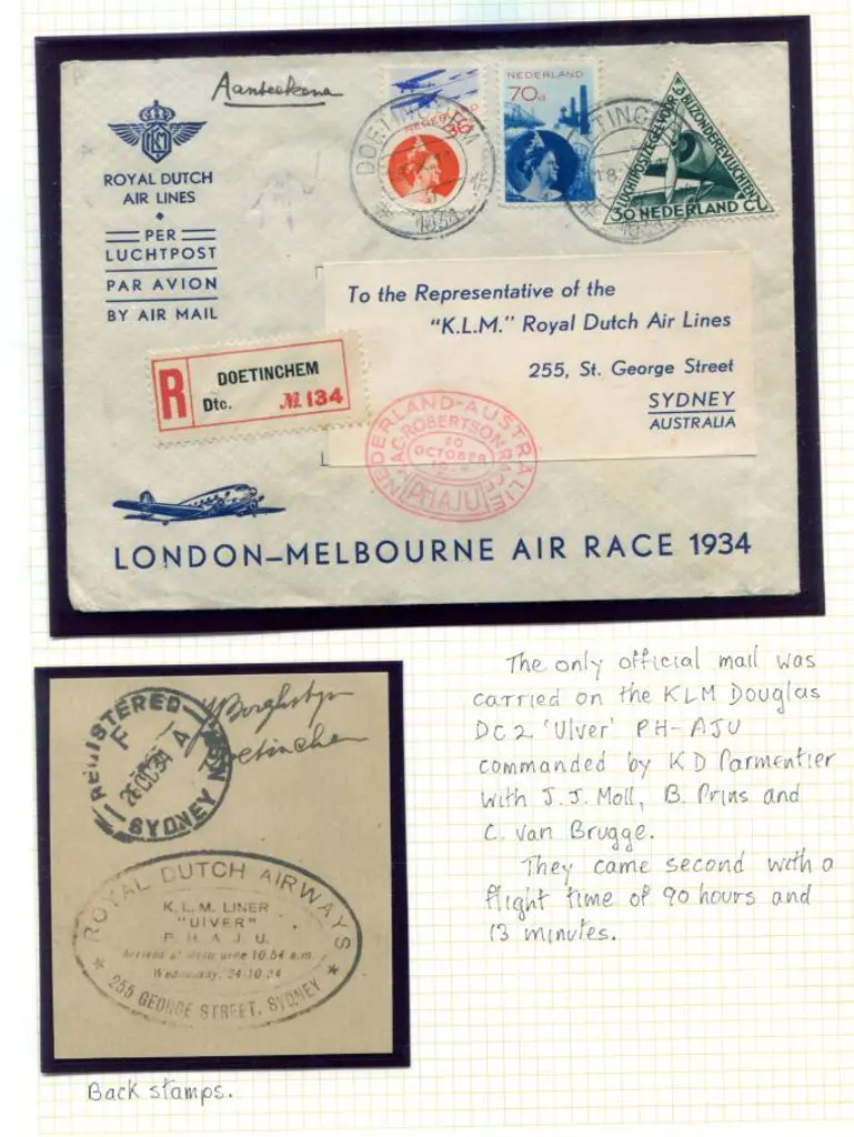 1934 (20th Oct) MacRobertson Air Race - KD ... Image 1++