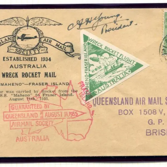 1935 (11th Aug) "Wreck Rocket Mail" fired from the ...