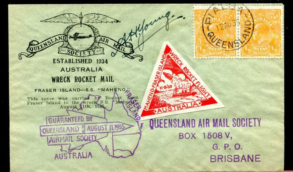 1935 (12th Aug) Fraser Island to SS Maheno Rocket ... Image 1++