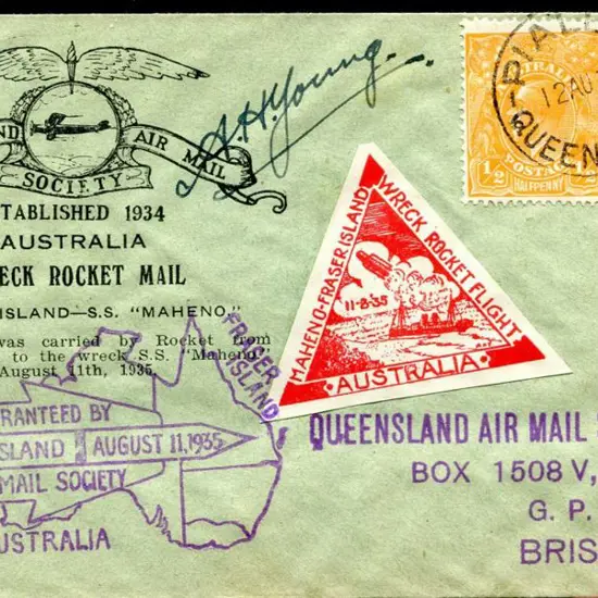 1935 (12th Aug) Fraser Island to SS Maheno Rocket ...
