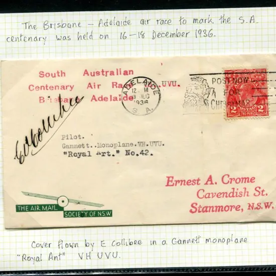 1936 (16th Dec) South Australian Centenary Air ...