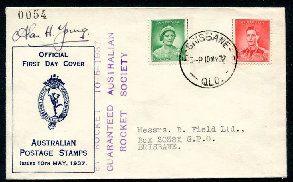 1937 (10th May) Rocket Mail Society 1d QM & 2d ... Image 1++