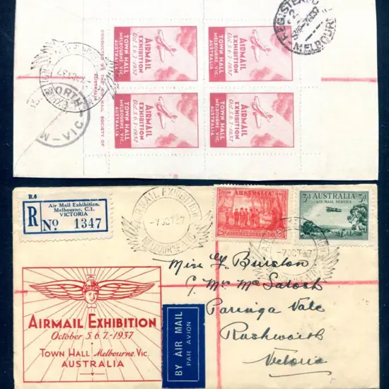 1937 (5-7th Oct) Air Mail Exhibition Melbourne ...