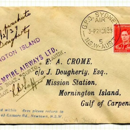 1939 (21st Dec) Sydney to Mornington Island First ...