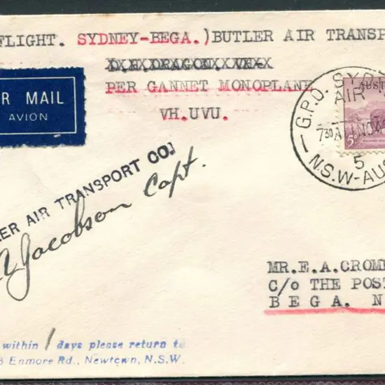 1940 (11th Nov) Sydney to Bega Butler Air ...