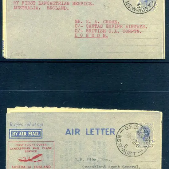 1945 (2nd June) "By First Qantas Lancastrian ...