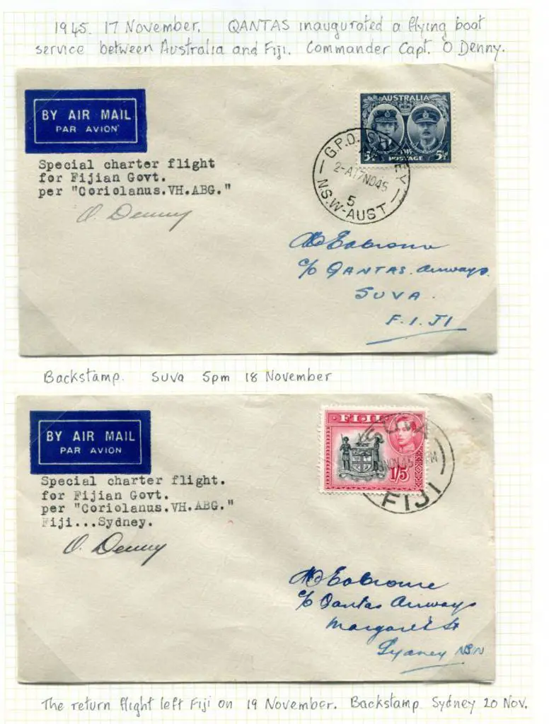 1945 (17th Nov) Australia to Fiji & return Qantas ... Image 1++