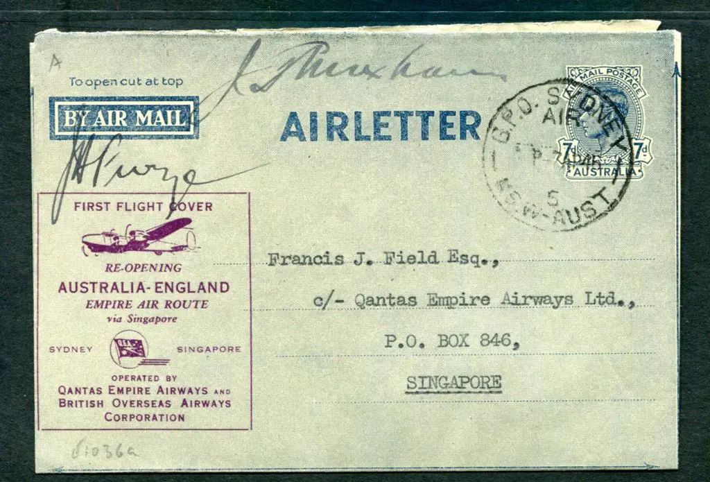 1946 (7th Apr) Sydney to Singapore Qantas ... Image 1++