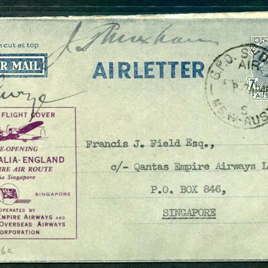 1946 (7th Apr) Sydney to Singapore Qantas ...