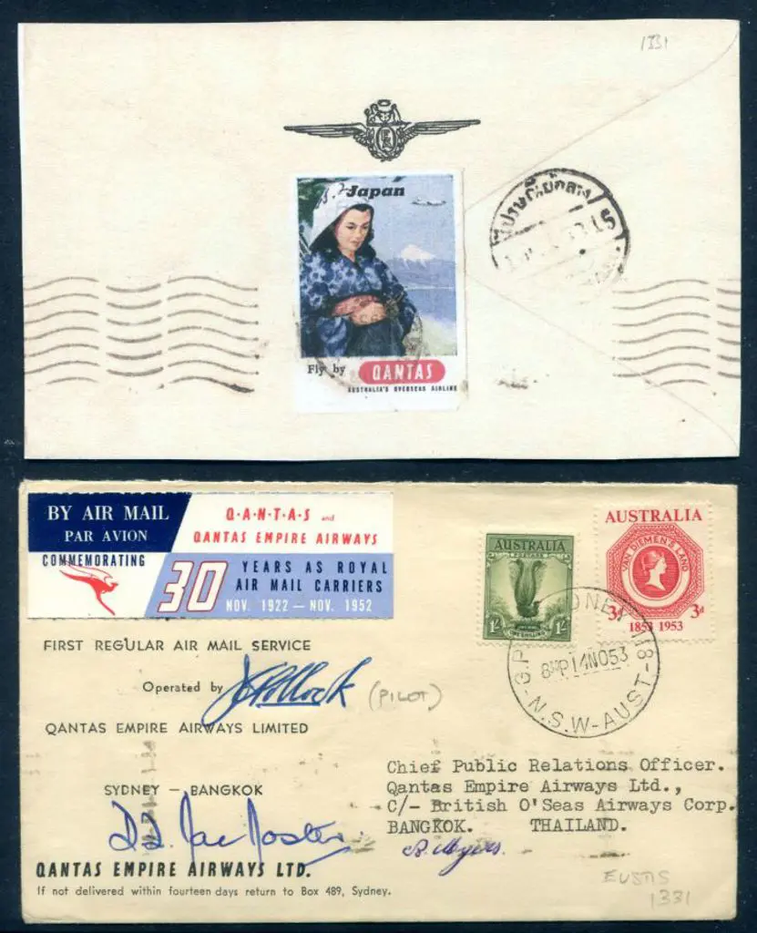 1953 (14th Nov) Sydney to Bangkok Qantas printed ... Image 1++