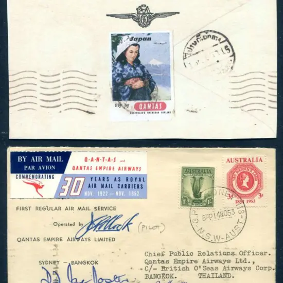 1953 (14th Nov) Sydney to Bangkok Qantas printed ...