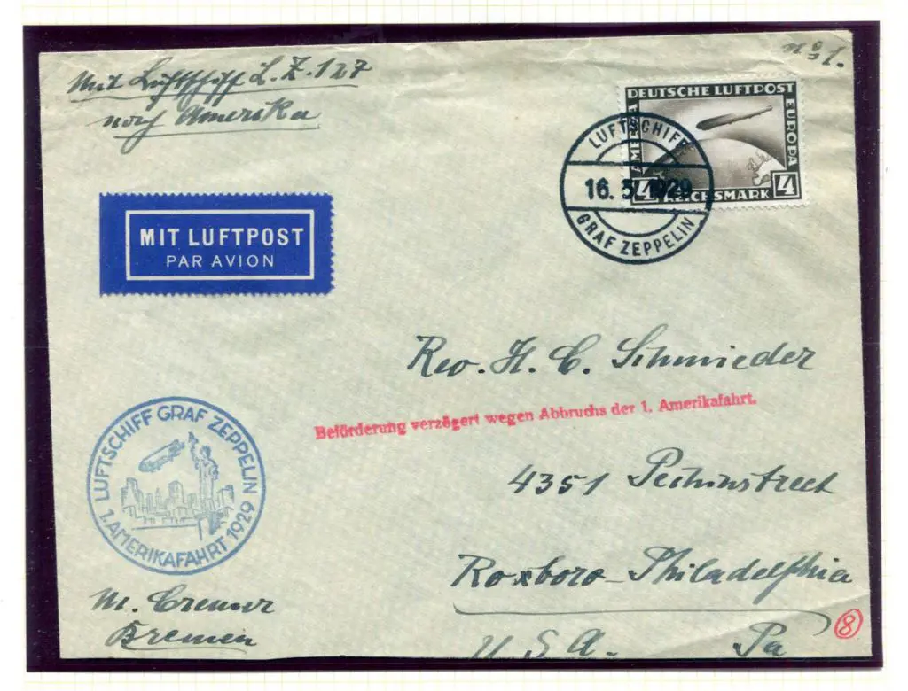 LZ127-23B to USA posted on board with "Luftschiff ... Image 1++