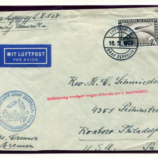 LZ127-23B to USA posted on board with "Luftschiff ...