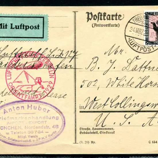 LZ127-27A Oriental Flight postcard with "pyramid & ...