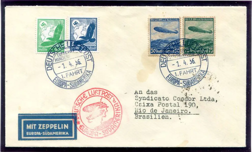 LZ129 Hindenburg 1936 flight cards & covers Apr 1 ... Image 1++