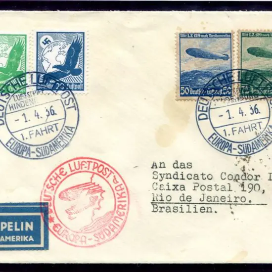 LZ129 Hindenburg 1936 flight cards & covers Apr 1 ...
