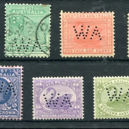 Perfins "WA" 1882-1913 group of 9 consisting of SG ...