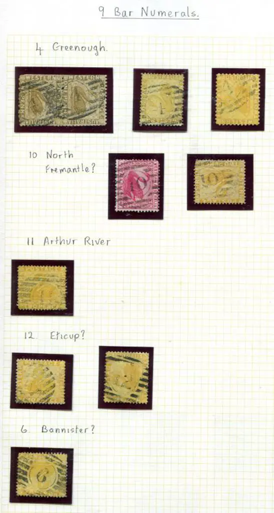 Postmarks 9 Bar numerals with Number 1 (2 stamps), ... Image 1++