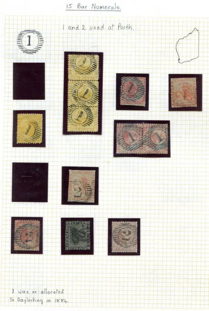 Postmarks 15 Bar numerals on 9 album pages with ... Image 1++