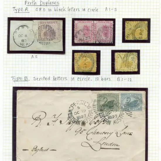 Postmarks Perth duplex cancels on 9 stamps, 6 ...
