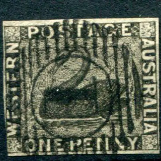 1854 1d black with 3 clear margins, left margin ...