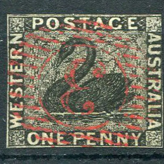 1854 1d black with 4 close margins, just touching ...