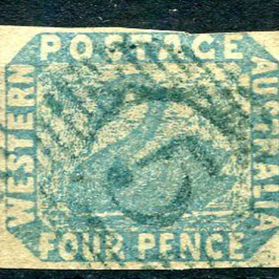 1854 4d blue with 3 full margins, top frame just ...