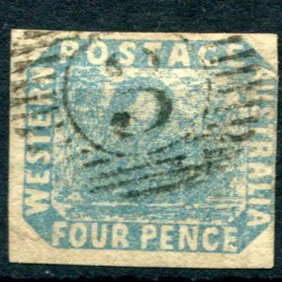 1854 4d blue with large neat margins. Right margin ...