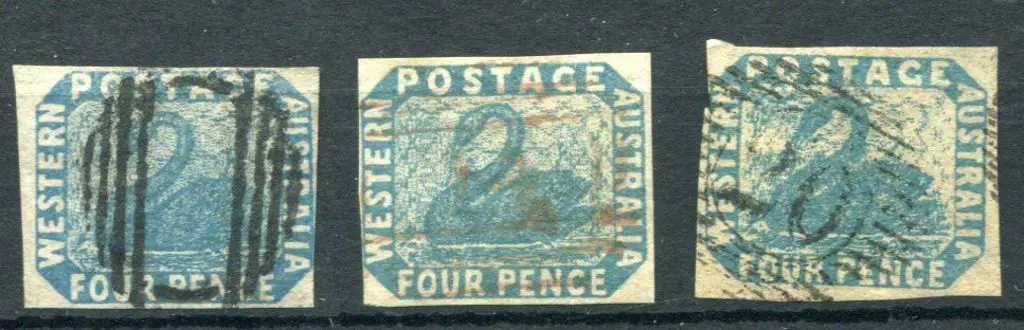 1854 4d blue imperfs x 3 with a 4 margin example, ... Image 1++