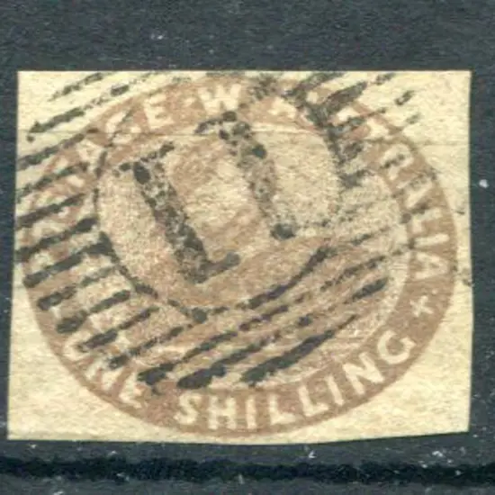 1855 1/- grey-brown with clear margin. F/U with ...