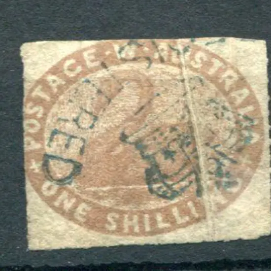 1855 1/- pale brown part rouletted on 3 sides & ...