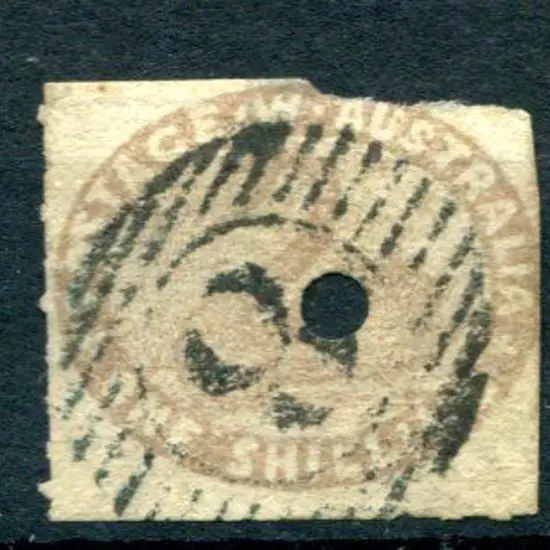 1855 1/- pale brown rouletted on the left & lower ...