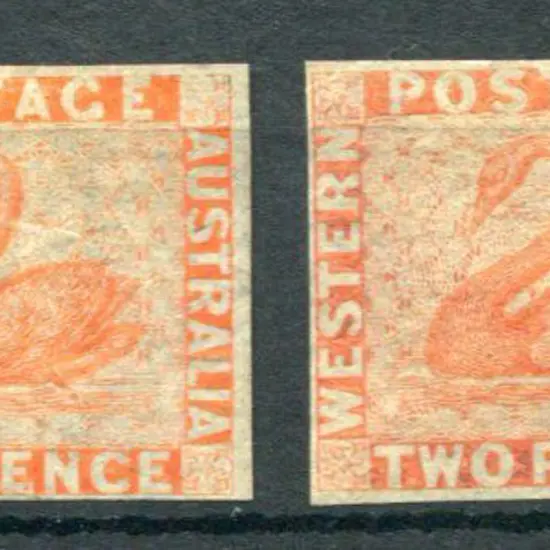 1860 2d orange-vermilion in 2 shades, both with 4 ...