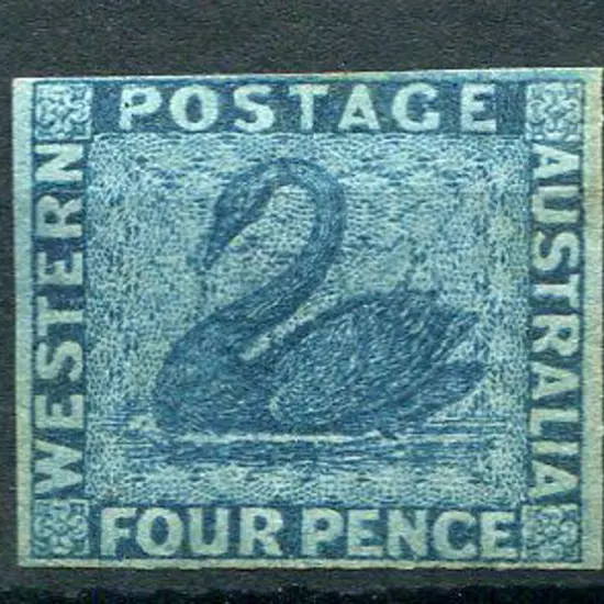 1864 4d blue imperf with inverted wmk. 4 margins, ...