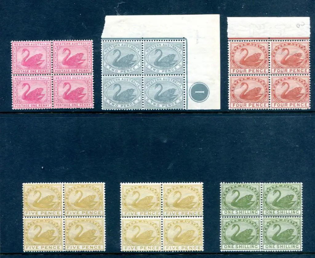 1885/93 Cr/CA sideway wmk, perf. 14 blocks of 4 x ... Image 1++