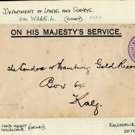 Department of Lands & Surveys 265.6 in violet ink ...