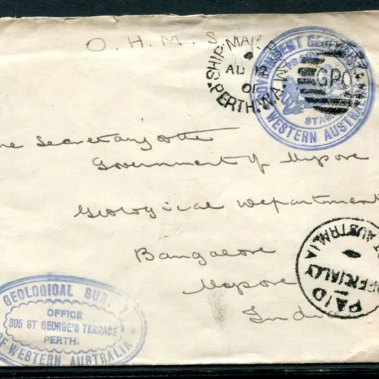 Government Geologist W 215.1 on small envelope ...