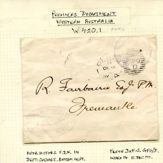 Premier's Department W 420.1 Light frank stamp in ...
