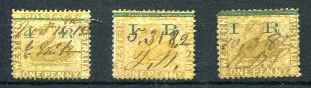 1881 1d yellow-ochre x 3 with 1 bar obliterating ... Image 1++