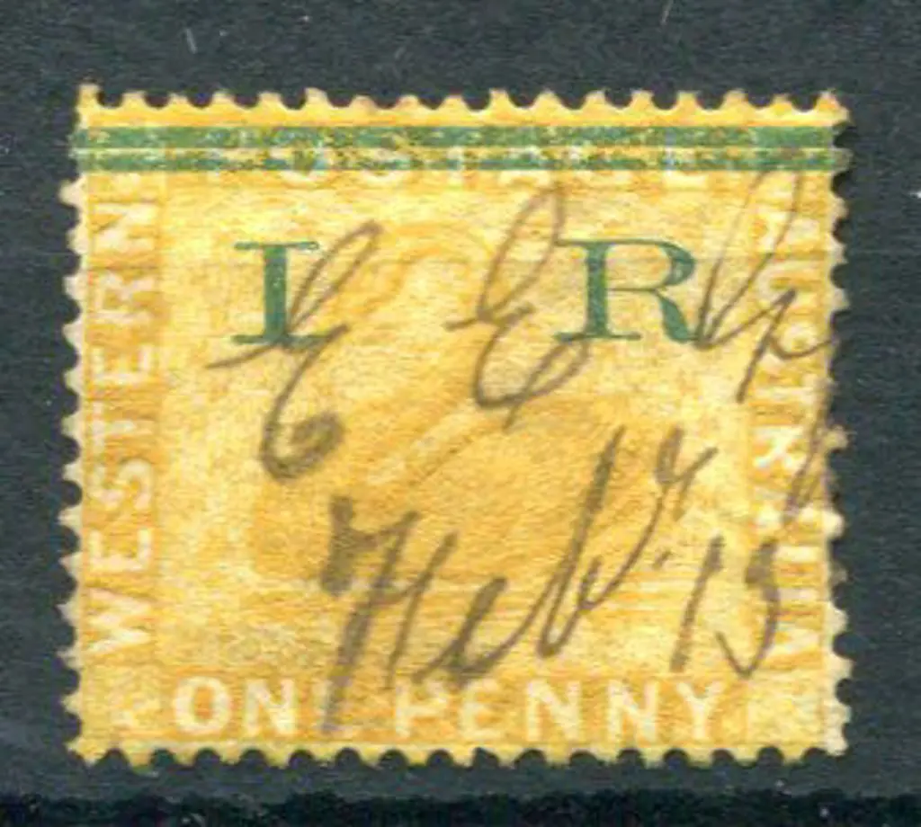 1881 1d yellow-ochre with 2 bar "IR" ovpt, CR/CC ... Image 1++