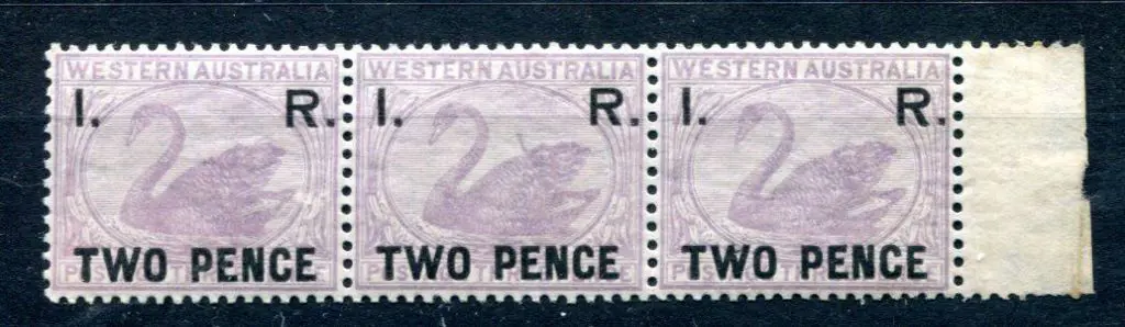 1881 "I.R. Two Pence" MUH right selvedge strip of ... Image 1++