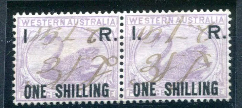 1881 "I.R. One Shilling" horiz pair, the left ... Image 1++