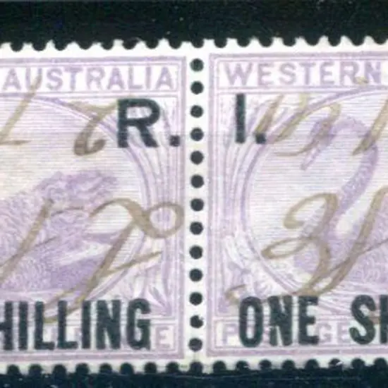 1881 "I.R. One Shilling" horiz pair, the left ...
