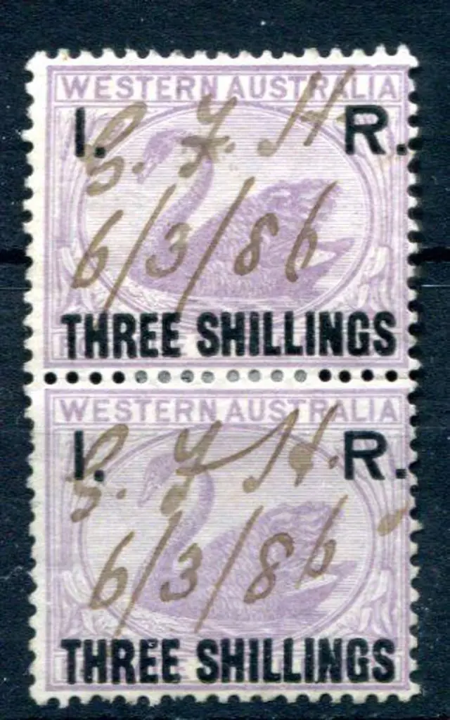 1881 "I.R. Three Shillings" in F/U vertical pair, ... Image 1++