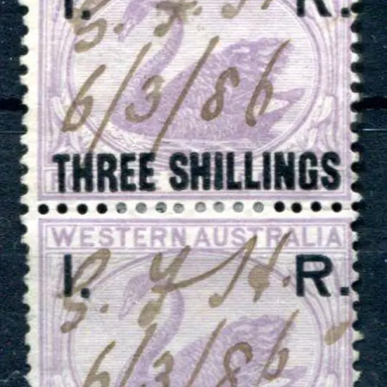 1881 "I.R. Three Shillings" in F/U vertical pair, ...