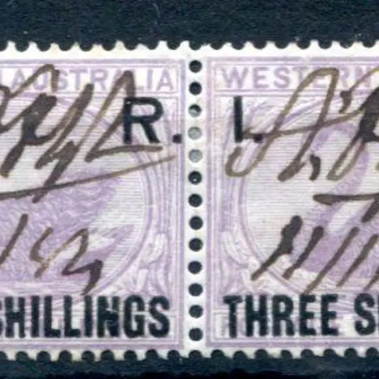 1881 "I.R. Three Shillings" F/U horiz pair with ...