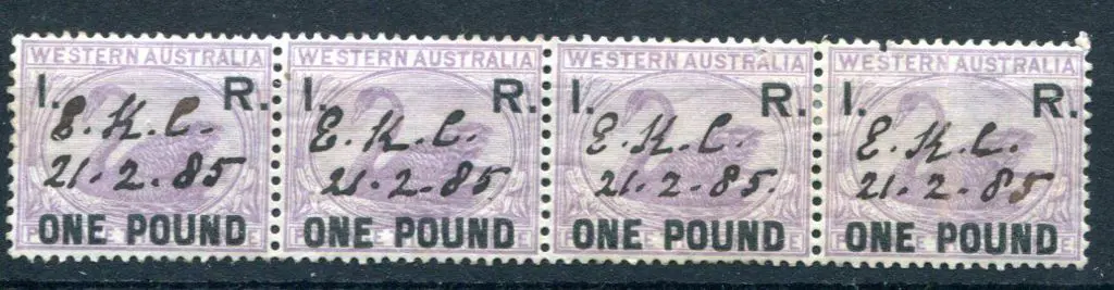1881 "I.R. One Pound" F/U horiz strip of 4 dated ... Image 1++