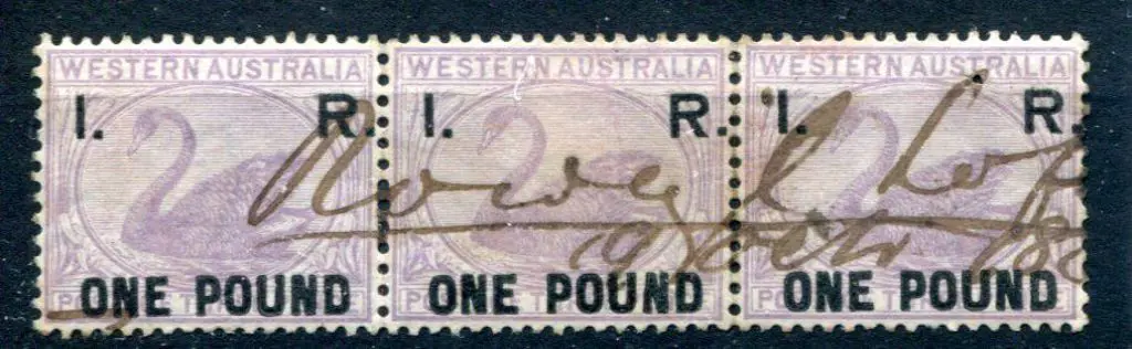 1881 "I.R. One Pound" F/U strip in 3 with "narrow ... Image 1++